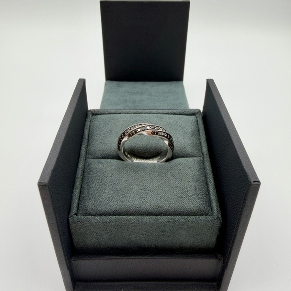 David Yurman 6mm cable edge band sterling silver & black diamonds size US 8 3/4